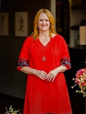 Pioneer Woman Red Embroidered Sleeve Caftan Dress Cottagecore Lagenlook